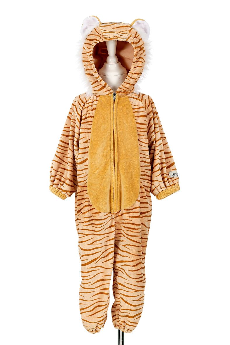Kostüm Timmy Tiger Kinder Einteiler mit Tigerstreifen, Ohren und Schwanz, Größe 6 Jahre