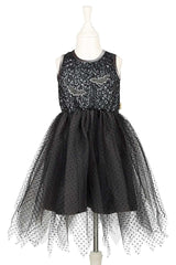 Schwarzes Kleid Mathilde 5-7 Jahre mit Glitter und Fledermausapplikationen für Halloween und Karneval