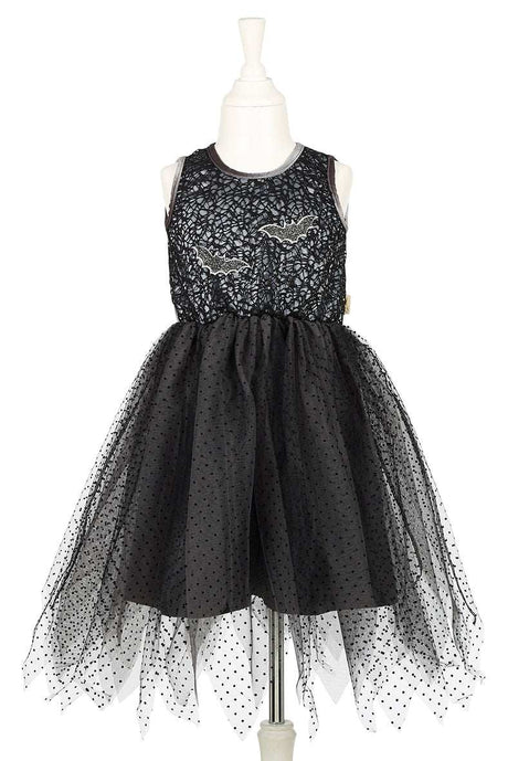 Schwarzes Kleid Mathilde mit Glitter und Fledermausapplikationen für Kinder 8-10 Jahre