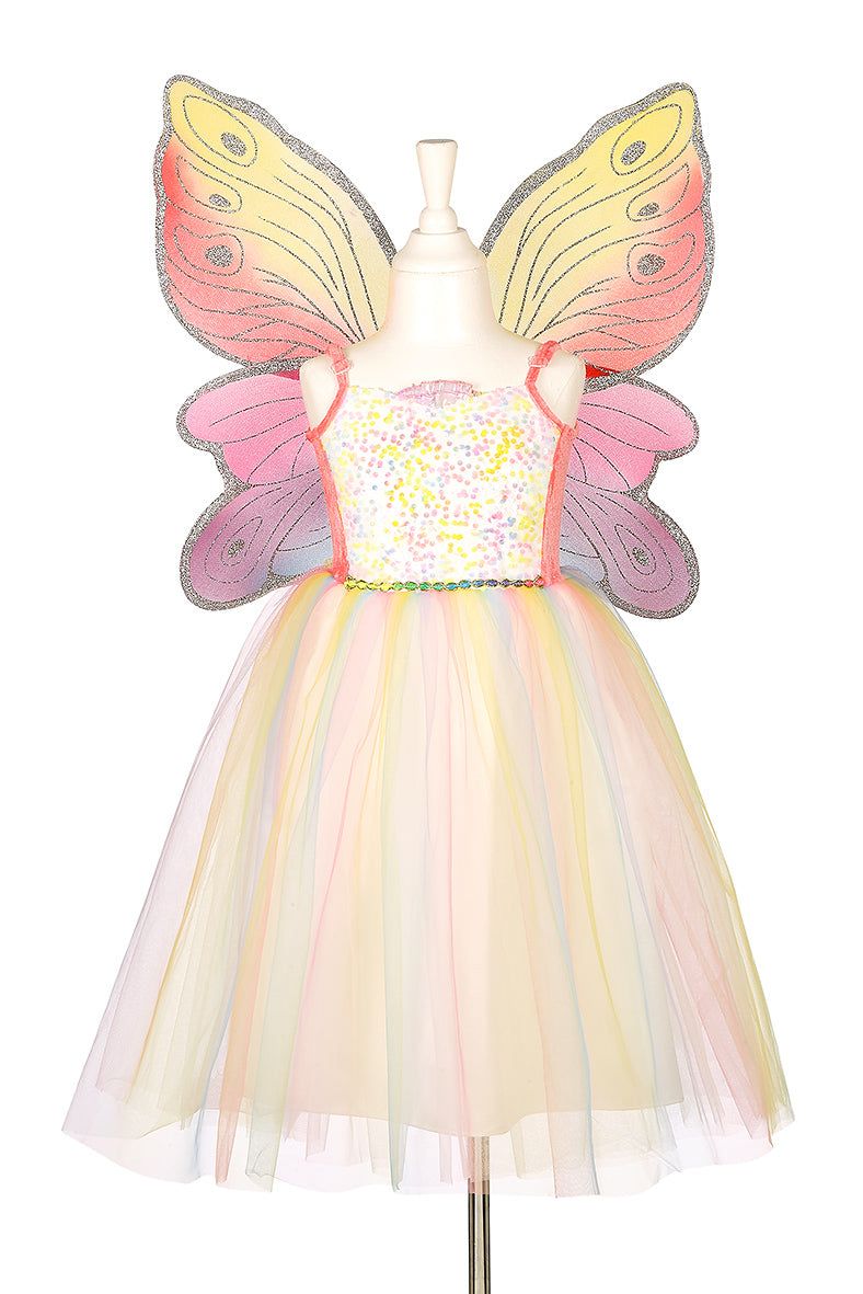 Kleid & Flügel Valerie Feeenkostüm für 3-4 Jahre mit funkelnden Pailletten und märchenhaften Farben