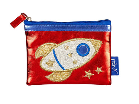 Blauer und roter Kinder-Geldbeutel Rakete von Souza mit aufgestickter Rakete, 11x8 cm, ideal für Taschengeld und als Geschenk