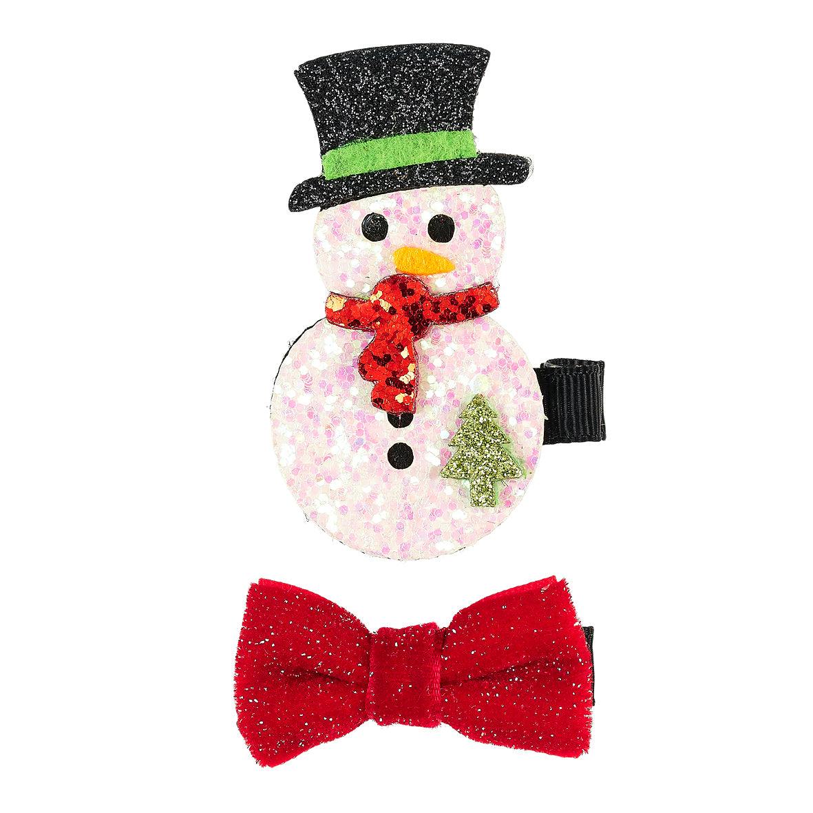 Haarklammer Schneemann mit roter Schleife, funkelnder Haarschmuck für Kinder zu Weihnachten