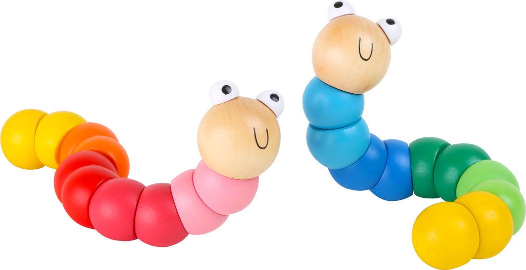 Motorik-Spielzeug Raupe aus Holz, bunt und biegsam, fördert Feinmotorik bei Kleinkindern