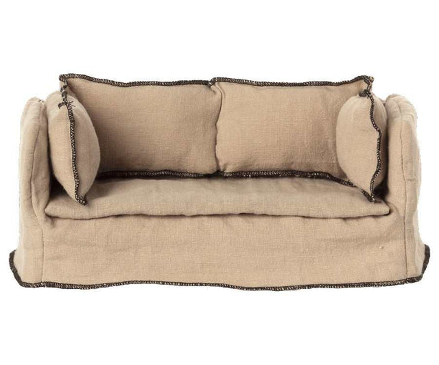 Puppenhaus-Couch aus zertifiziertem Holz und Leinenstoff, passend für Maileg Puppen Größe 1 und 2