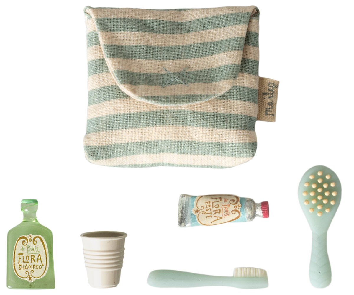 Zahnbürsten-Set in Tasche, Maus – Blau gestreift