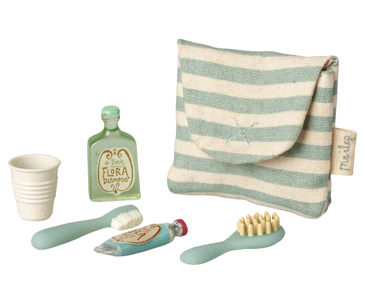 Zahnbürsten-Set in Tasche, Maus – Blau gestreift