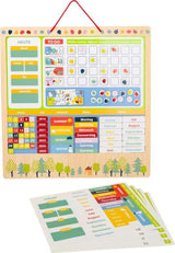 Magnetischer Wochenplaner für Kinder aus FSC-Holz mit bunten Symbolen und Sprachaufklebern