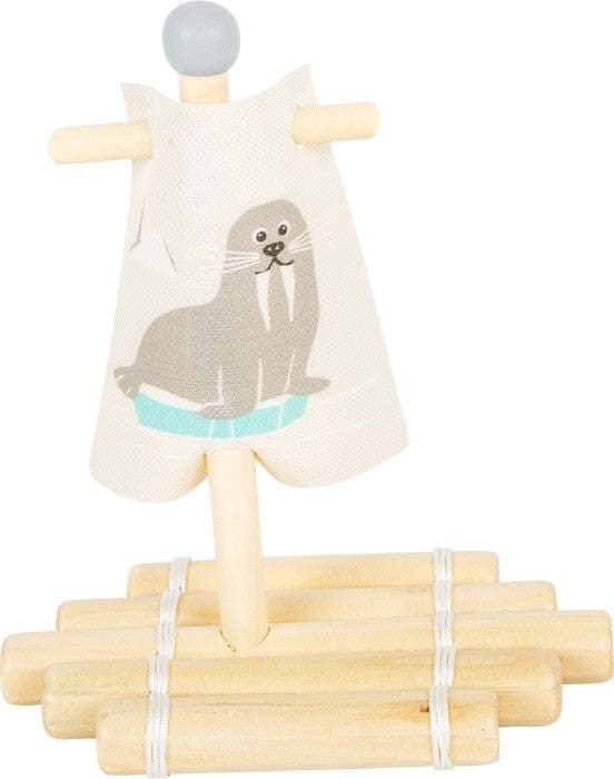 Wasserspielzeug Floß aus Holz mit Walross Motiv für Kinder ab 24 Monaten