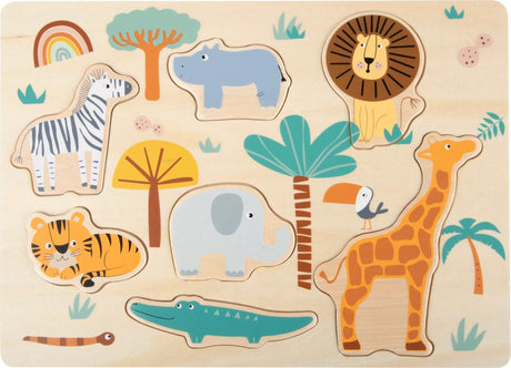 Setzpuzzle Safari aus Holz mit 7 Savannentieren für Kleinkinder ab 2 Jahren