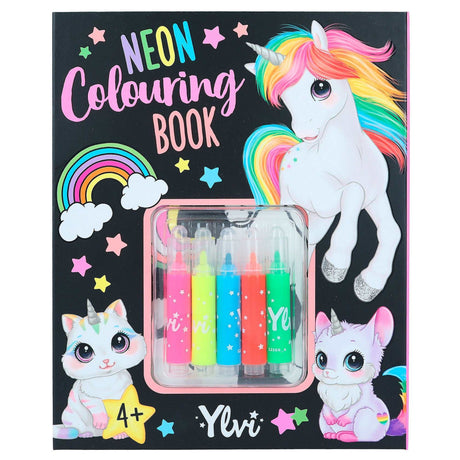 Ylvi Neon Malbuch Set with 25 colorful pages and neon markers for kids aged 4+