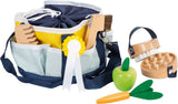 Pferdepflege-Set mit Tasche aus Holz und Stoff für Kinder mit Bürsten, Hufkratzer und Turnierschleife
