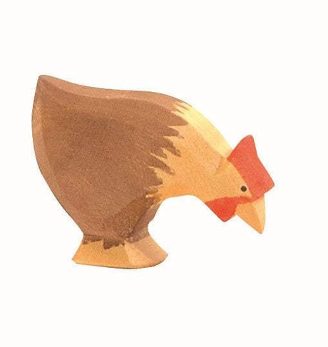 Braunes Huhn pickend aus nachhaltigem Holz, handbemalt, Ostheimer Holzfigur 4 cm hoch