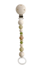 Schnullerkette Earth mit PEFC-zertifizierten Holz- und Silikonperlen in Olive, sicher und natürlich für Babys.