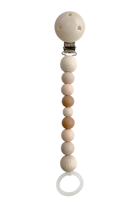 Schnullerkette Earth/Apricot aus PEFC-Holz und buntem Silikon sicher für Babys
