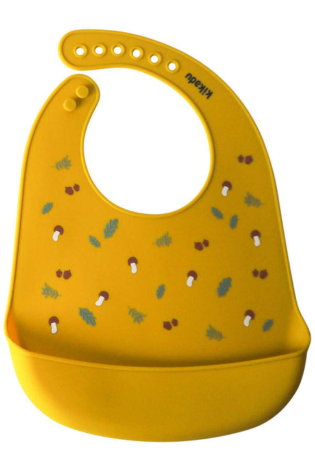 Gelbes Silikon Lätzchen mit Hasenmotiv und Auffangschale für Babys, BPA-frei und verstellbar