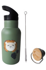 Trinkflasche Löwe aus Edelstahl mit niedlichem Tiermotiv, doppelwandig und auslaufsicher