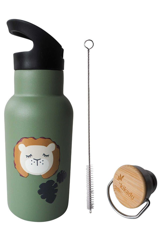 Trinkflasche Löwe aus Edelstahl mit niedlichem Tiermotiv, doppelwandig und auslaufsicher
