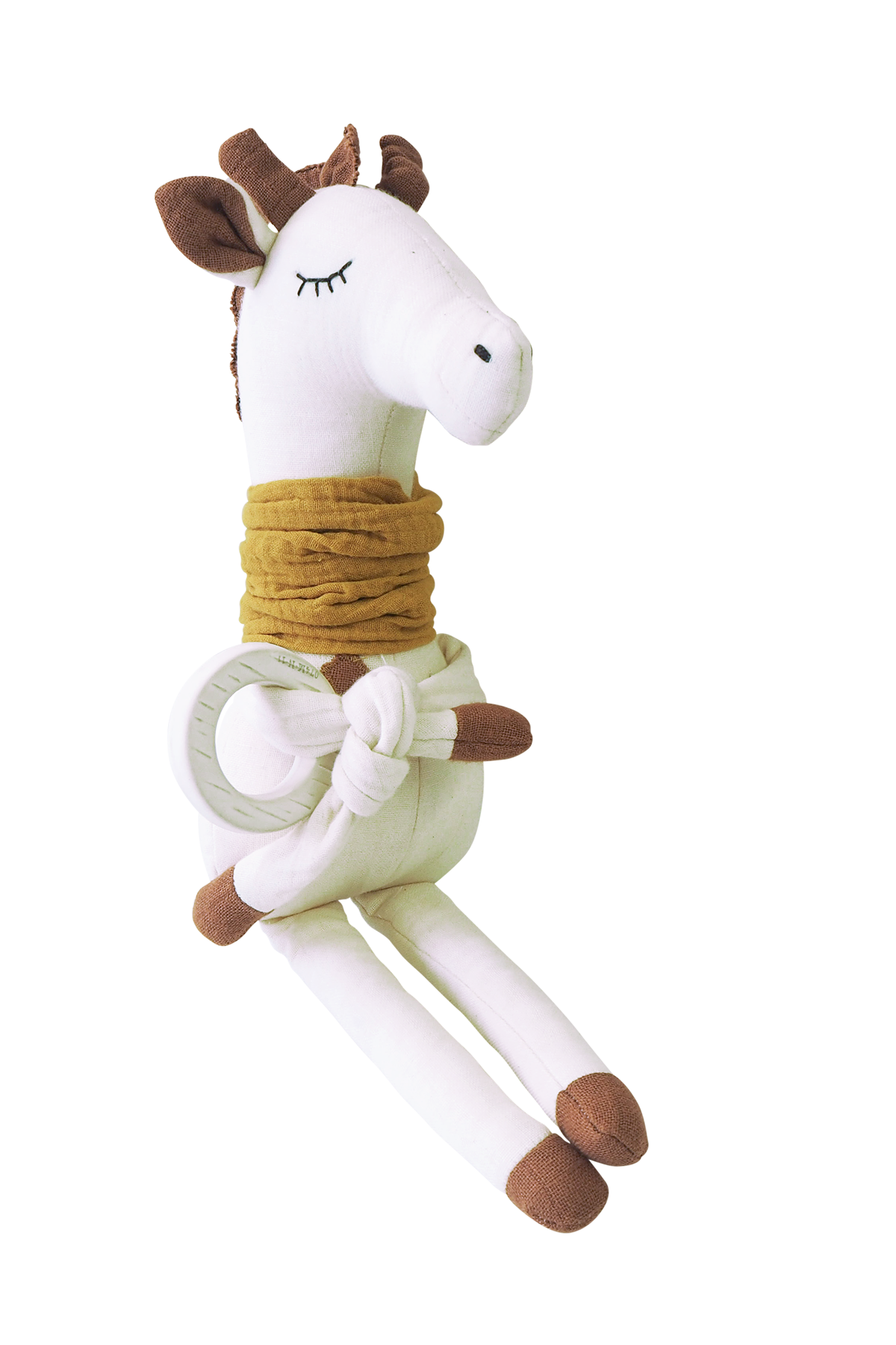 Aktivitätsspielzeug Giraffe aus Biobaumwolle mit Glocke, Quietscher und Beißring für Babys ab 3 Monaten