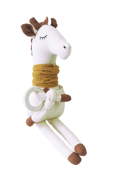 Aktivitätsspielzeug Giraffe aus Biobaumwolle mit Glocke, Quietscher und Beißring für Babys ab 3 Monaten