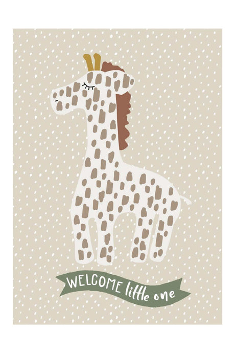 Geburtskarte Giraffe von Kikadu aus festem Kartonpapier, DIN A6, niedliches Design, hergestellt in Deutschland.