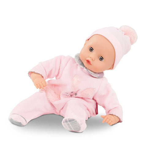 Muffin Pastellino Babypuppe mit blauem Strampler, Bommelmütze und Schnuller, 33 cm weichgefüllt