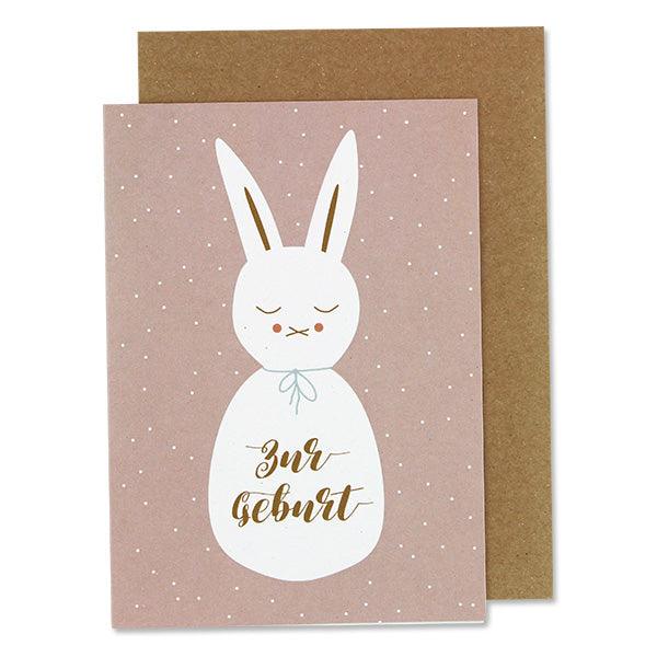 Klappkarte Hase rosa zur Geburt mit süßem Hasenmotiv auf Recyclingpapier im A6 Format