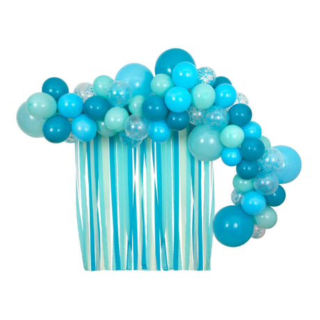 Blaues Ballon- Luftschlange Set mit 52 Luftballons und bunten Papierluftschlangen für Jungenfeier