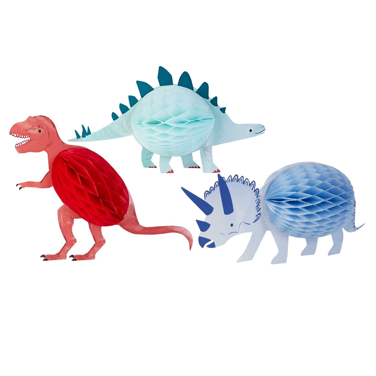 Bunte Honeycomb Dinosaurier Kinderzimmer- und Partydekoration aus Papier mit 3D-Effekt