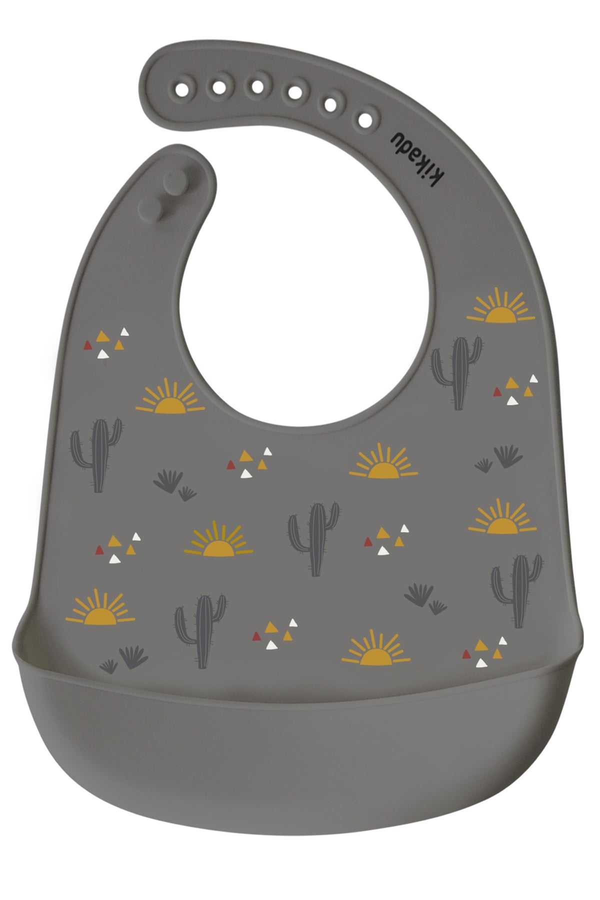 Silikon Lätzchen grau mit Zebra-Motiv und Auffangschale, BPA-frei und verstellbar