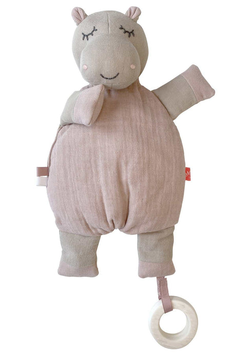 Activity Toy Hippo Babyspielzeug mit Quietschen, Rasseln und Beißring aus Bio Baumwolle
