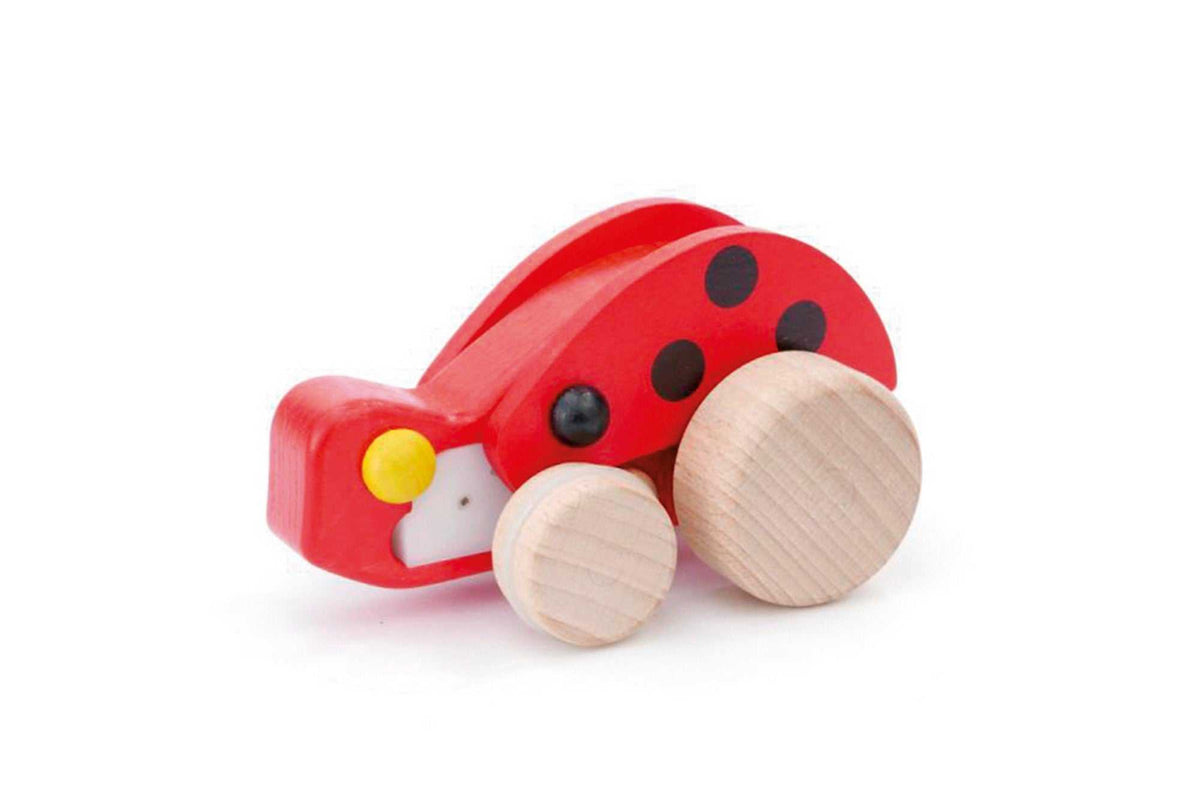 Holz Marienkäfer mit Rückzugmechanismus aus Buchenholz spielend für Kinder ab 3 Jahren