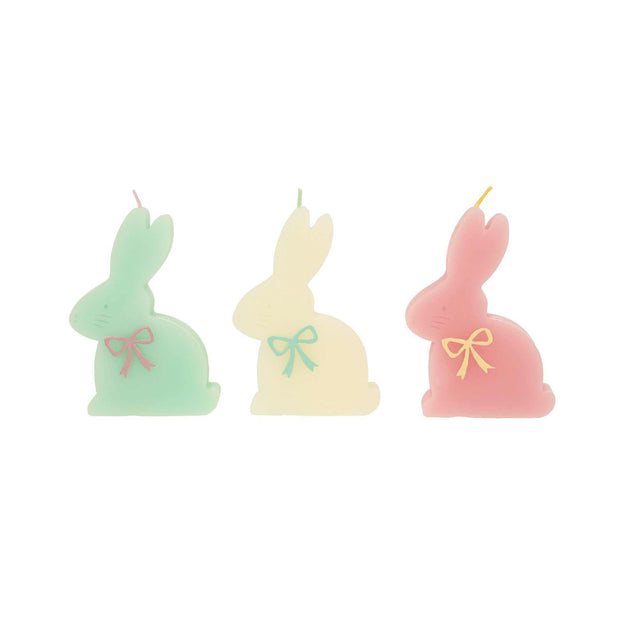 Set aus 3 Kerzen Hase in Mint, Elfenbein und Rosa mit geprägten Gesichtern und farbigen Dochten