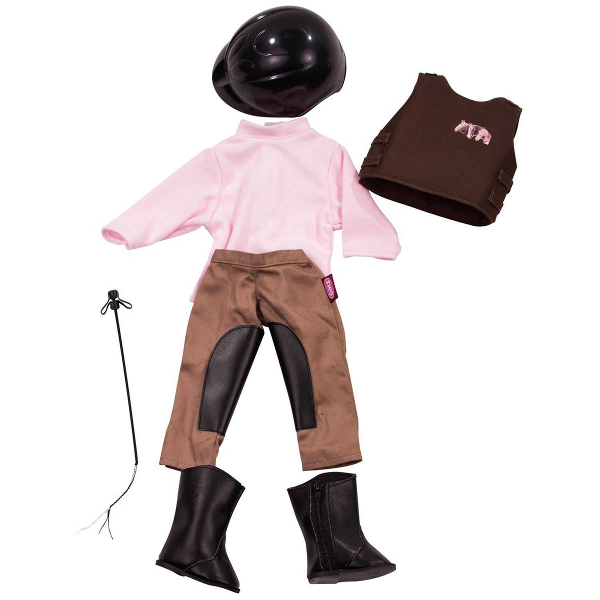 Stehpuppen Reitoutfit XL mit Reithose, Shirt, Weste, Helm, Stiefeln und Gerte für 45-50 cm Puppen
