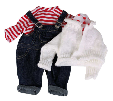 Babypuppen Kombi Matrose S mit Strickjacke, Ringelshirt, Latzhose und Halstuch für 30-33 cm Babypuppen