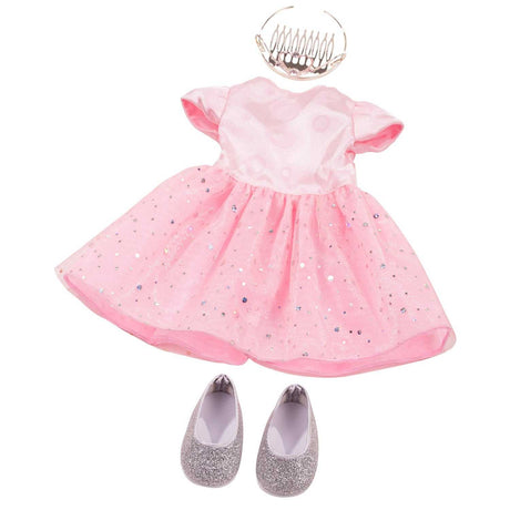 Stehpuppen Königliche Kombi königliches Glitzerkleid mit Diadem und Ballerinas für 45-50 cm Puppen