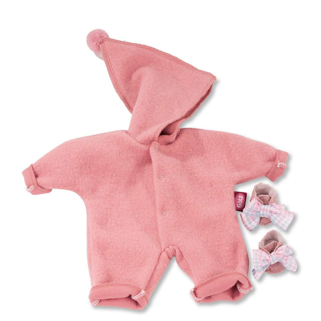 Babyanzug Zipfelmütze Rosa mit Ziernähten und Bommel für Puppen 30-33 cm