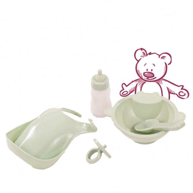 Set Yummi Babypuppen Essensset mit Teller, Löffel, Latz, Milchflasche und Schnuller für Kinder ab 3 Jahren