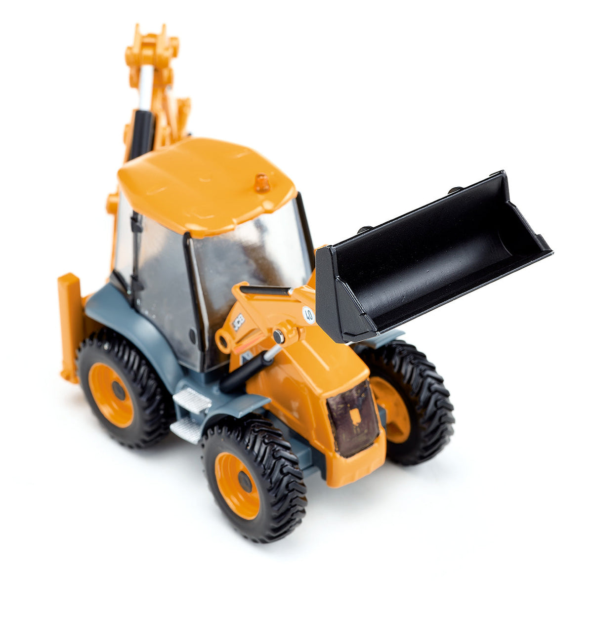 JCB 4CX Baggerlader Spielzeugmodell mit beweglichem Frontlader und Heckbagger im Maßstab 1:50