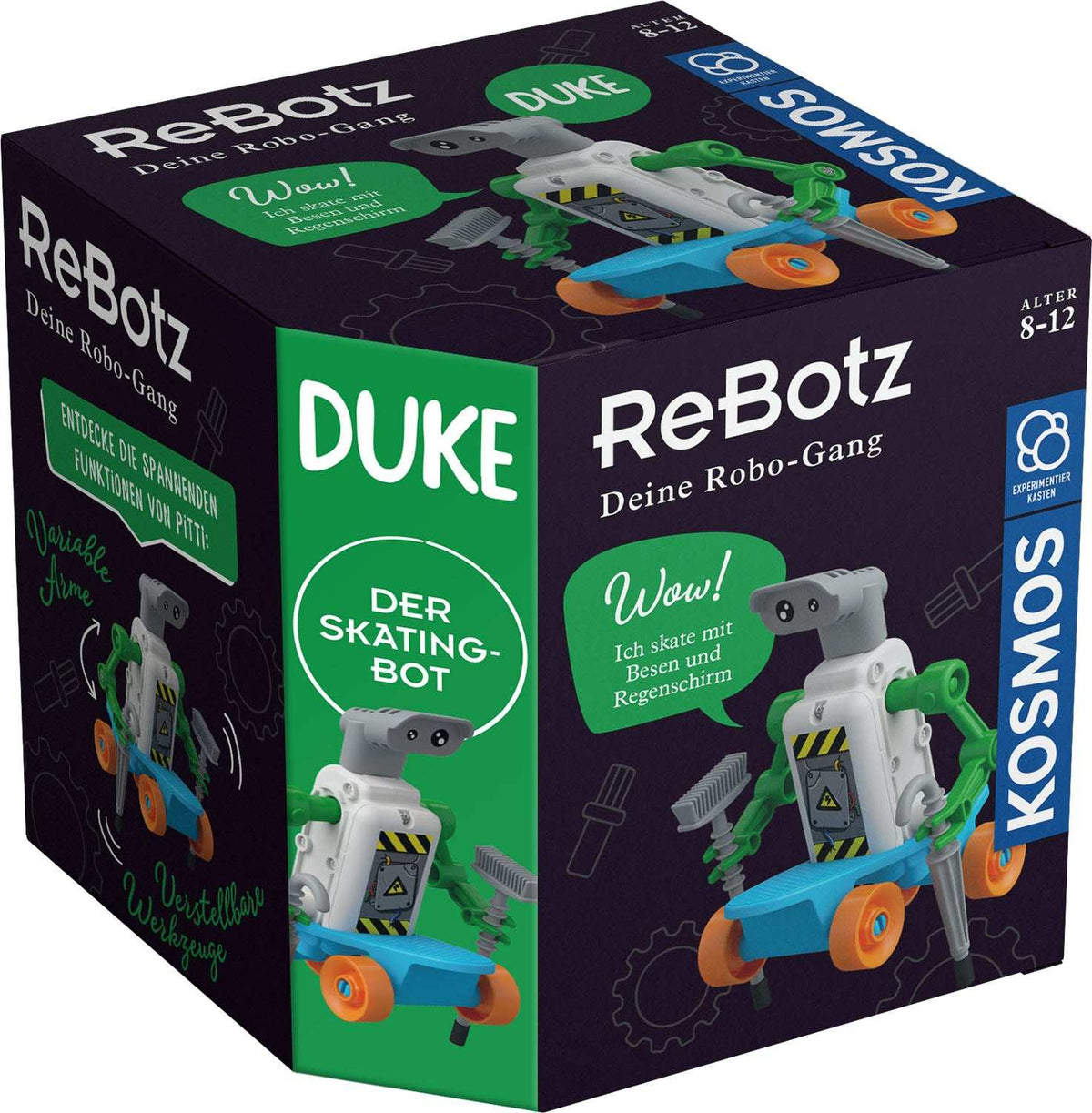 ReBotz Duke Skating-Roboter mit Skateboard und variablen Armen zum Bauen für Kinder ab 8 Jahren