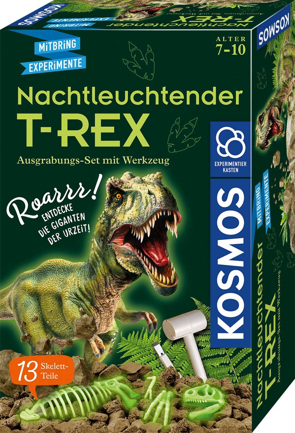 Nachtleuchtender T-REX Skelett Bausatz für Kinder zum Ausgraben und Zusammenbauen, 21 cm groß