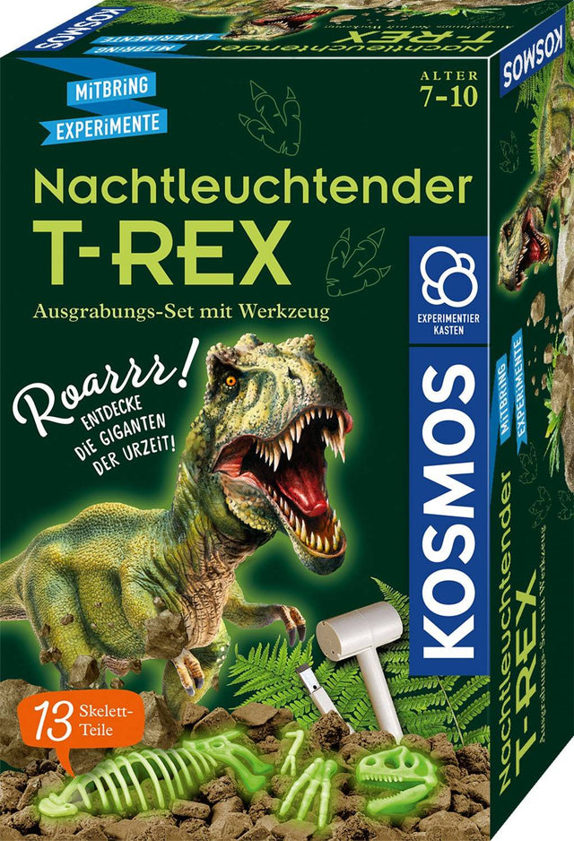 Nachtleuchtender T-REX Skelett Bausatz für Kinder zum Ausgraben und Zusammenbauen, 21 cm groß