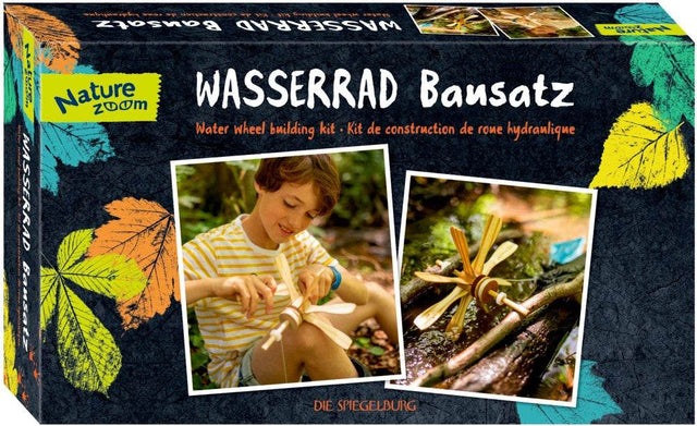 Wasserrad Bausatz von Coppenrath mit Achse, Flügeln und Anleitung zum Selberbauen.