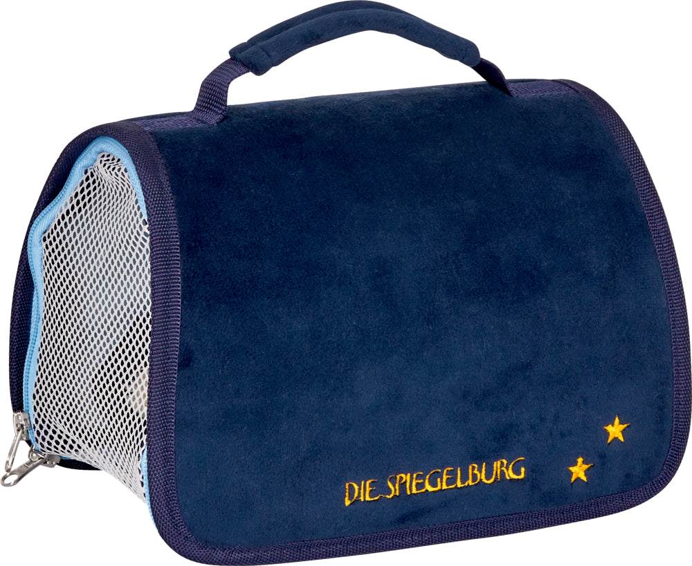 Blaue Reisetasche für Plüschtiere mit Reißverschluss und Kuscheldecke von Coppenrath