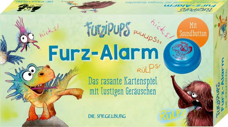 Furz-Alarm Kartenspiel mit Soundbutton und 52 lustigen Charakterkarten für 2-4 Spieler ab 4 Jahren