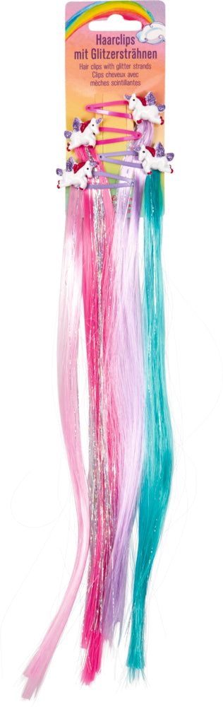 Haarclips mit Glitzersträhnen im Einhorn-Design für Kinder ab 3 Jahren, 4-teiliges Set aus Metall und Kunststoff