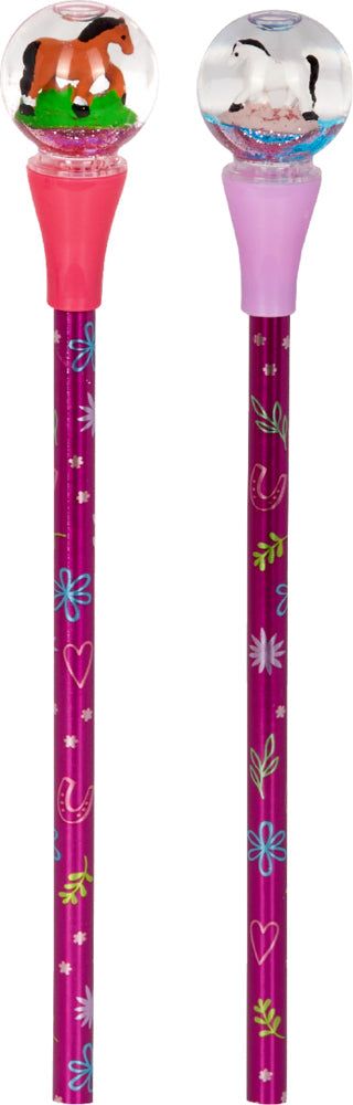 Glitzerkugel-Stift mit Pferdemotiv und neon-pinker Mine für Pferdefreunde