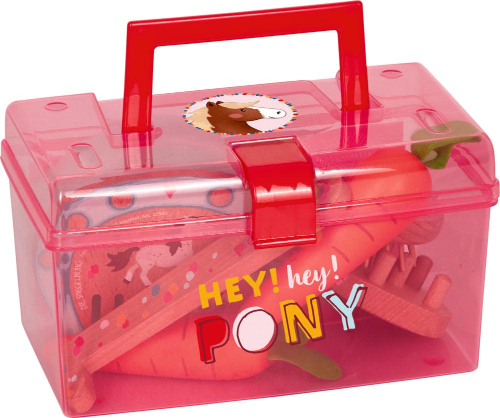 Spiel-Putzzeug Ponyhof Kinderpflege-Set mit Koffer und Holzutensilien