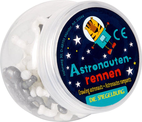 Astronauten-Rennen Spiel mit farbigen Astronauten auf glatter Oberfläche für Kinder und Erwachsene