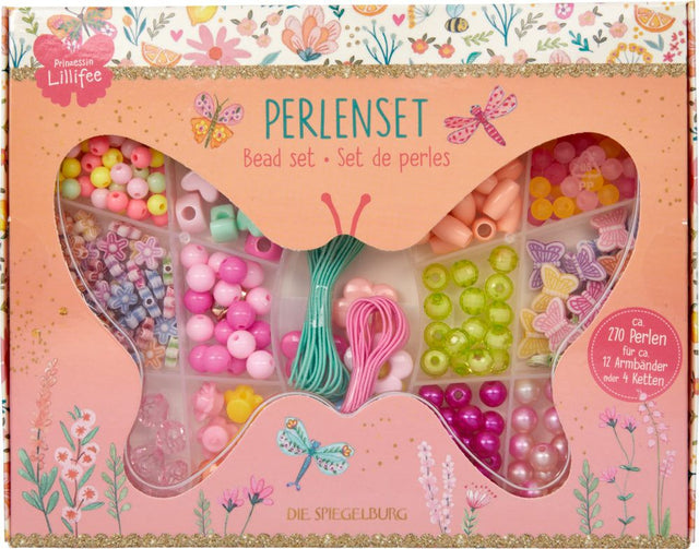 Perlenset - Prinzessin Lillifee mit bunten Perlen, Gummibändern und Anhängern in Schmetterlingsdose