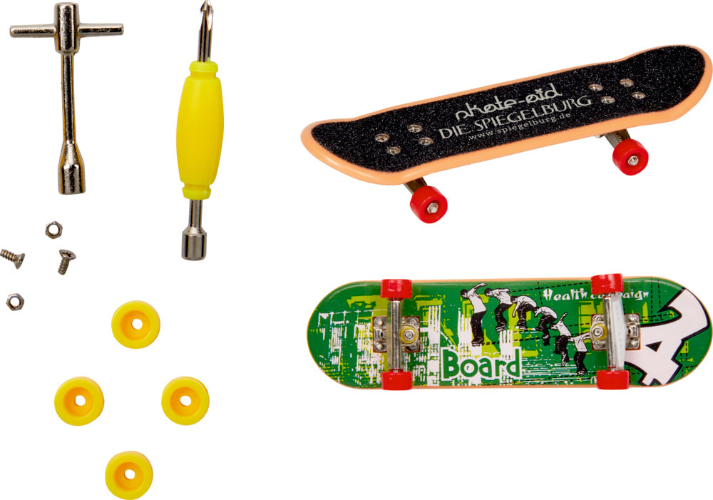 Mini-Skateboard aus Kunststoff mit Ersatzrollen und Werkzeug für Kinder ab 6 Jahren